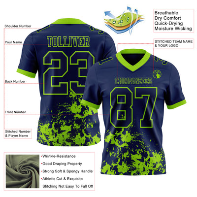 Custom Navy Neon Green 3D Pattern Splash Authentic Football Jersey