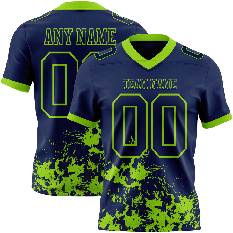 Custom Navy Neon Green 3D Pattern Splash Authentic Football Jersey
