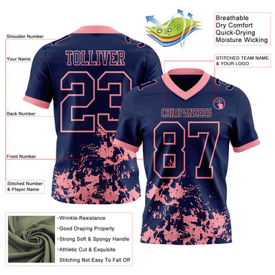 Custom Navy Medium Pink 3D Pattern Splash Authentic Football Jersey