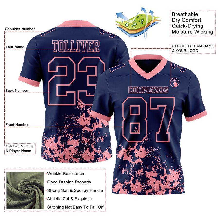 Custom Navy Medium Pink 3D Pattern Splash Authentic Football Jersey