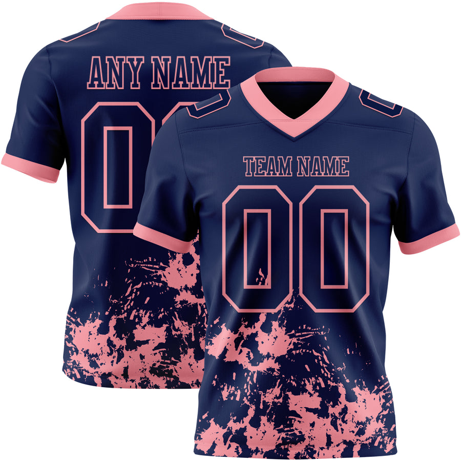 Custom Navy Medium Pink 3D Pattern Splash Authentic Football Jersey