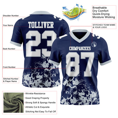 Custom Navy White-Silver 3D Pattern Splash Authentic Football Jersey