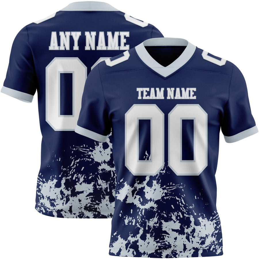 Custom Navy White-Silver 3D Pattern Splash Authentic Football Jersey