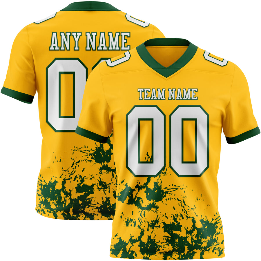 Custom Gold White-Green 3D Pattern Splash Authentic Football Jersey