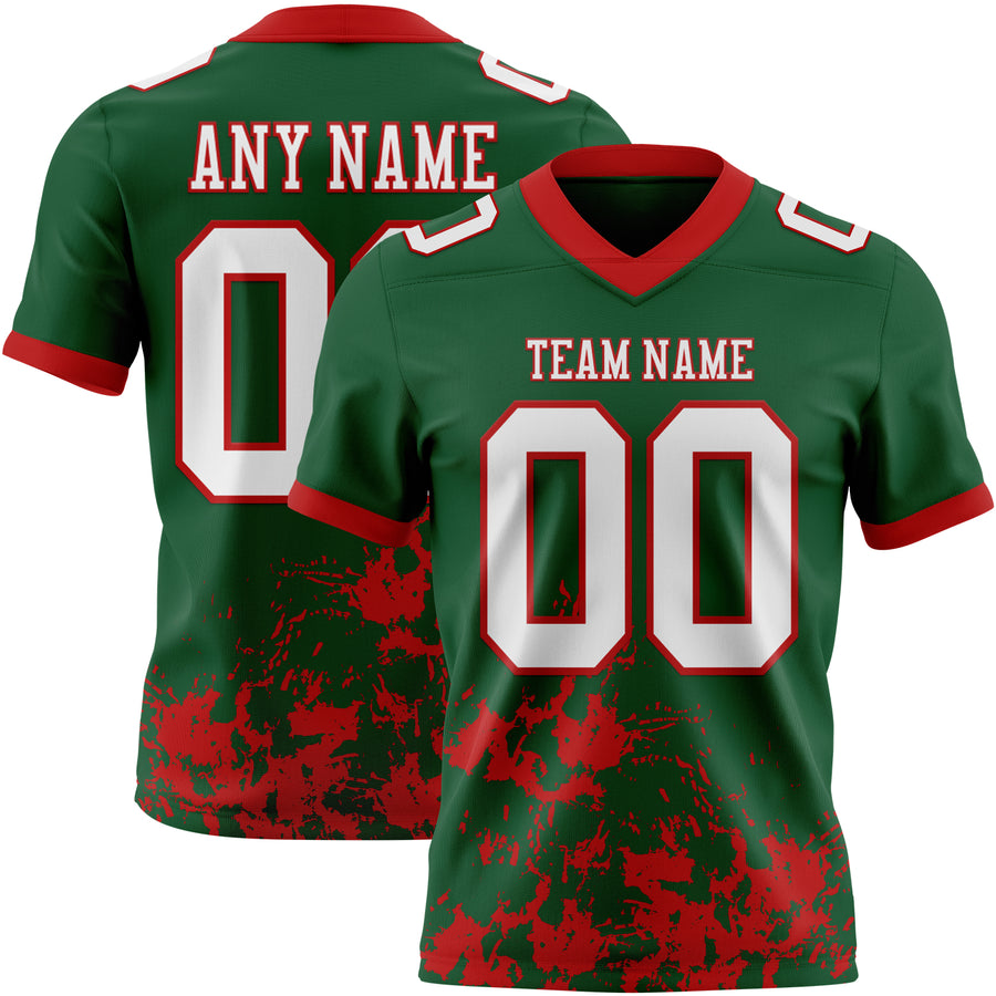 Custom Green White-Red 3D Pattern Splash Authentic Football Jersey
