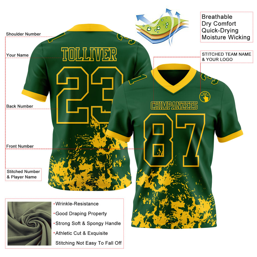 Custom Green Yellow 3D Pattern Splash Authentic Football Jersey