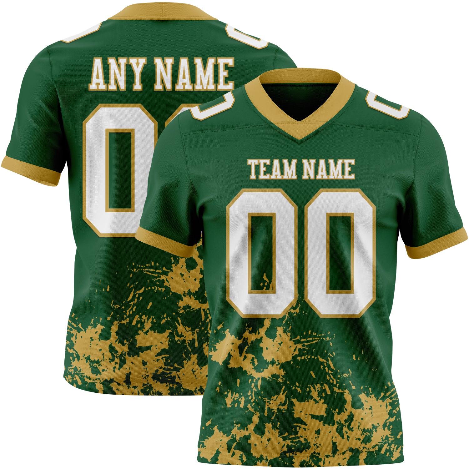 Custom Green White-Old Gold 3D Pattern Splash Authentic Football Jersey