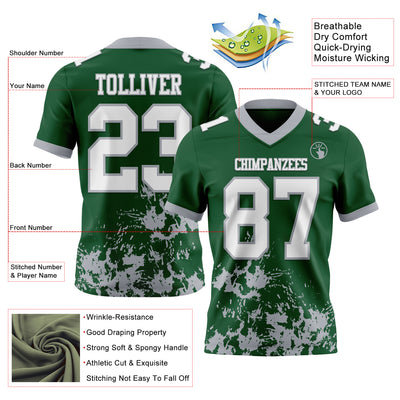 Custom Green White-Gray 3D Pattern Splash Authentic Football Jersey