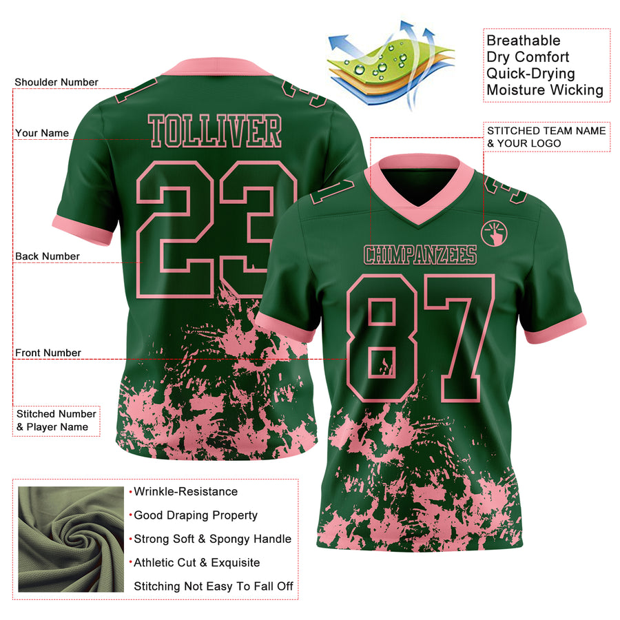 Custom Green Medium Pink 3D Pattern Splash Authentic Football Jersey