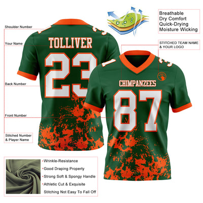 Custom Green White-Orange 3D Pattern Splash Authentic Football Jersey