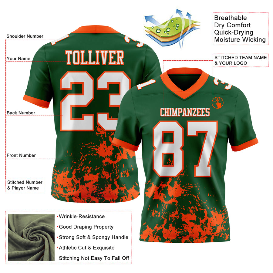 Custom Green White-Orange 3D Pattern Splash Authentic Football Jersey
