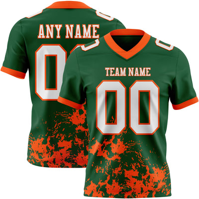 Custom Green White-Orange 3D Pattern Splash Authentic Football Jersey
