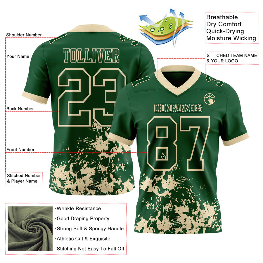 Custom Green Cream 3D Pattern Splash Authentic Football Jersey