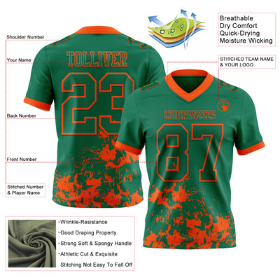 Custom Kelly Green Orange 3D Pattern Splash Authentic Football Jersey