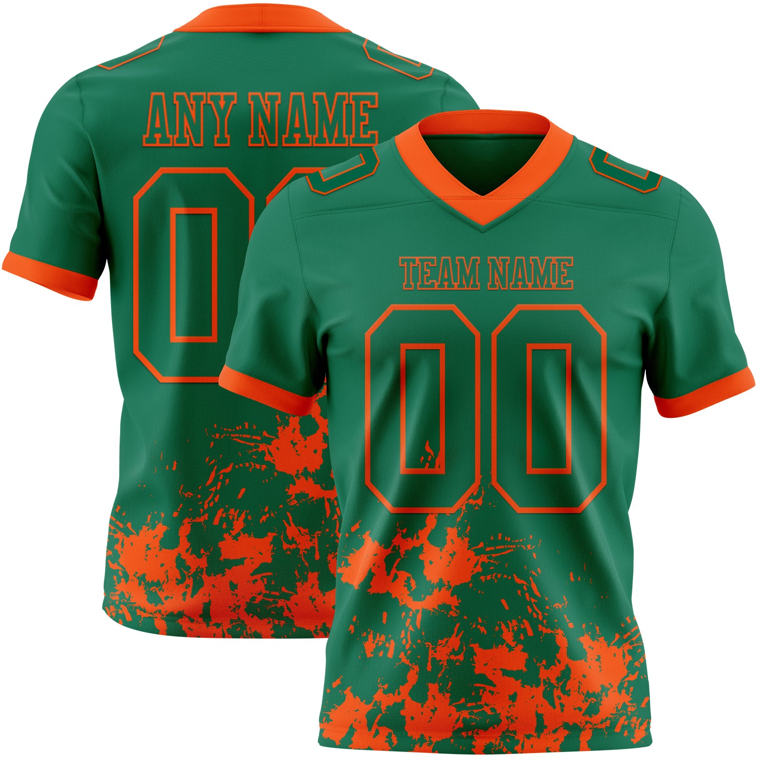 Custom Kelly Green Orange 3D Pattern Splash Authentic Football Jersey
