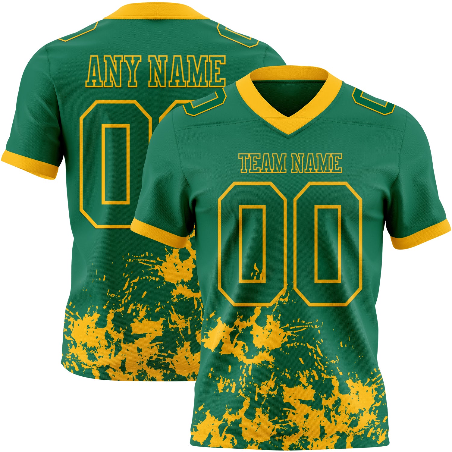 Custom Kelly Green Gold 3D Pattern Splash Authentic Football Jersey