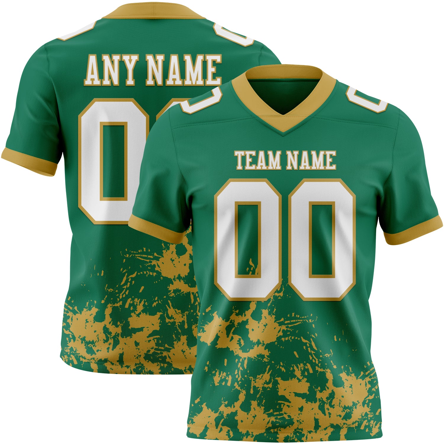Custom Kelly Green White-Old Gold 3D Pattern Splash Authentic Football Jersey