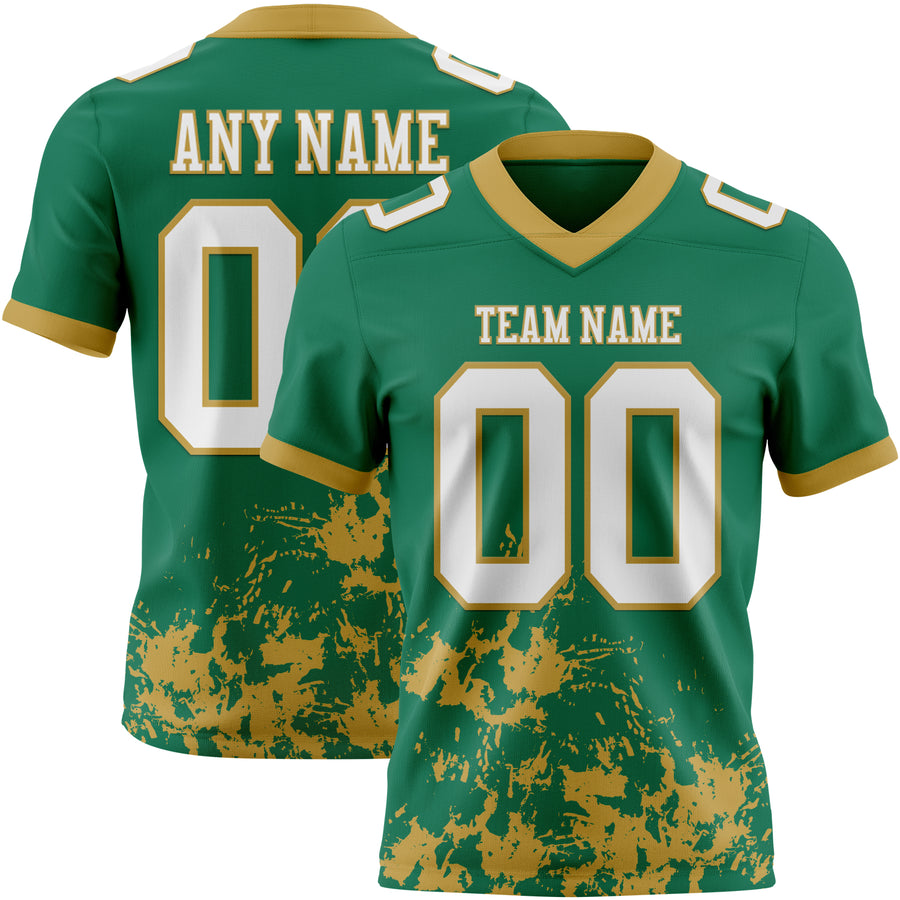 Custom Kelly Green White-Old Gold 3D Pattern Splash Authentic Football Jersey