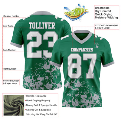 Custom Kelly Green White-Gray 3D Pattern Splash Authentic Football Jersey
