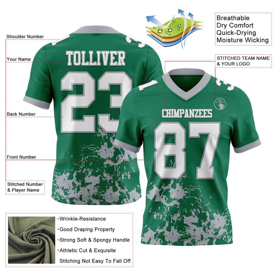Custom Kelly Green White-Gray 3D Pattern Splash Authentic Football Jersey