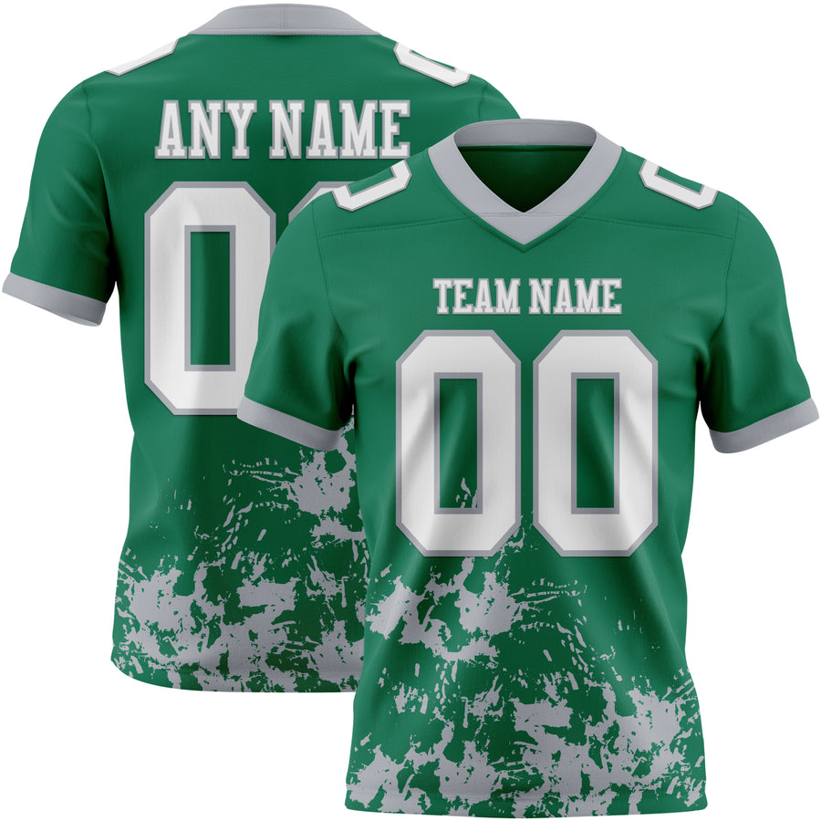 Custom Kelly Green White-Gray 3D Pattern Splash Authentic Football Jersey