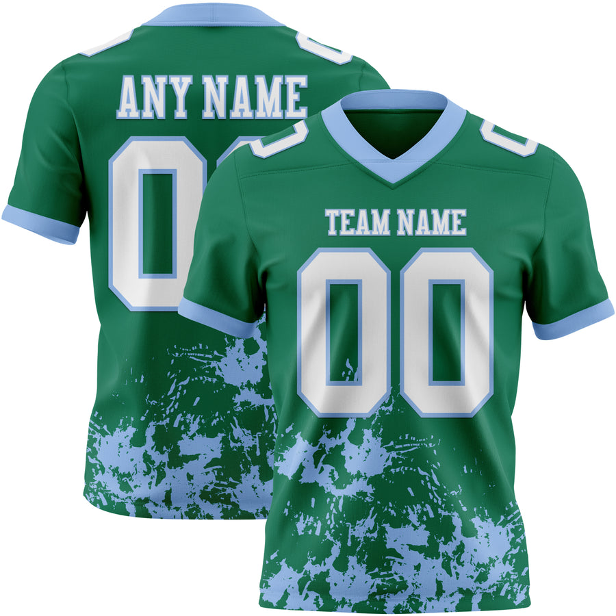 Custom Kelly Green White-Light Blue 3D Pattern Splash Authentic Football Jersey