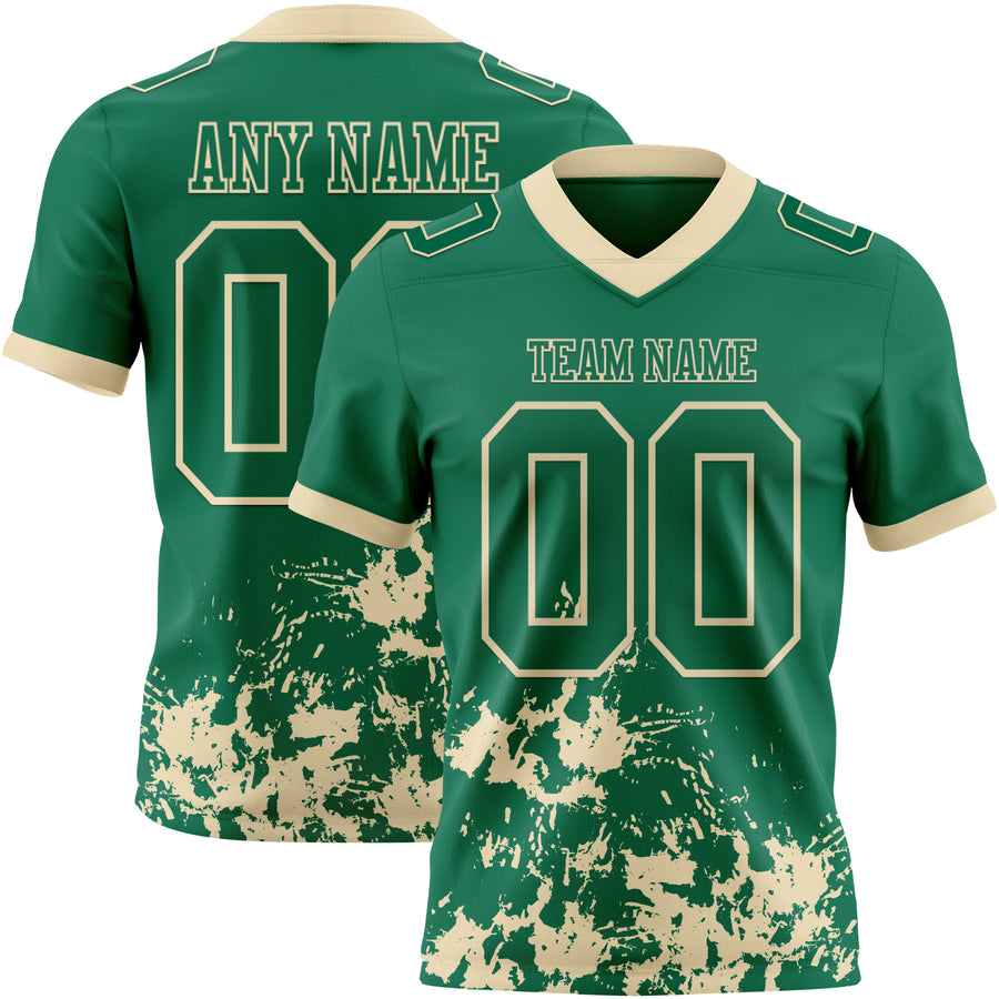 Custom Kelly Green Cream 3D Pattern Splash Authentic Football Jersey