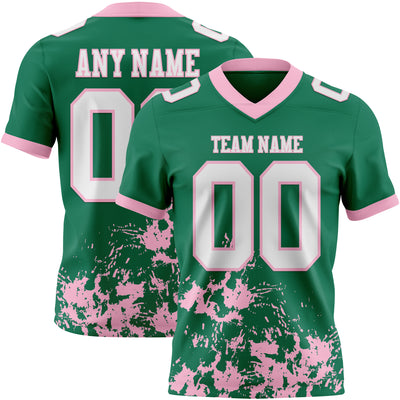 Custom Kelly Green White-Light Pink 3D Pattern Splash Authentic Football Jersey