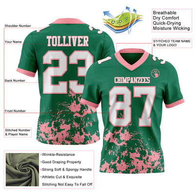 Custom Kelly Green White-Medium Pink 3D Pattern Splash Authentic Football Jersey