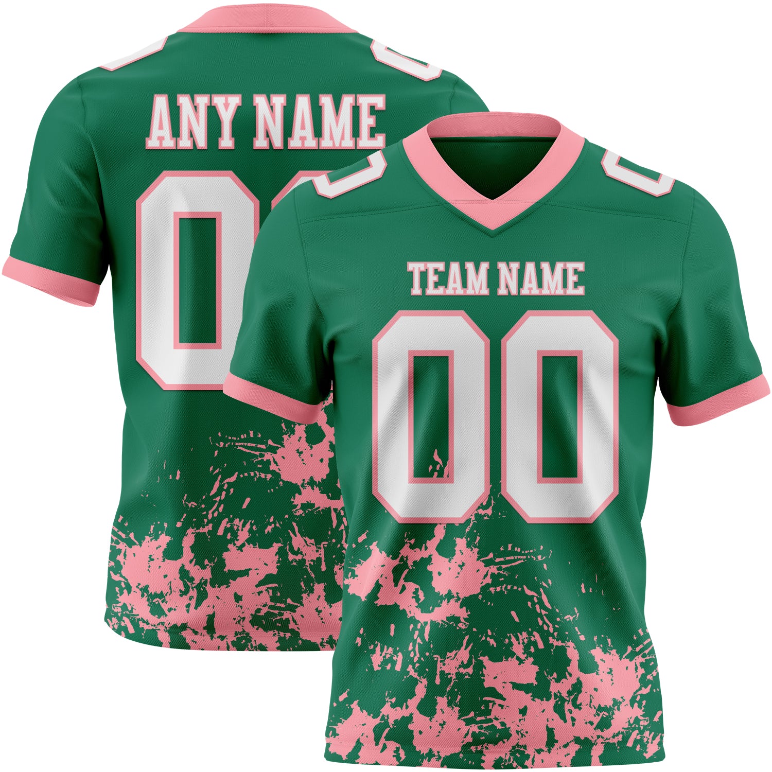 Custom Kelly Green White-Medium Pink 3D Pattern Splash Authentic Football Jersey