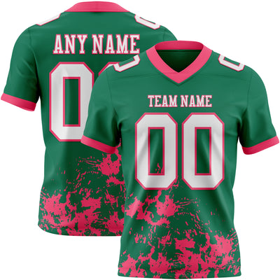Custom Kelly Green White-Neon Pink 3D Pattern Splash Authentic Football Jersey
