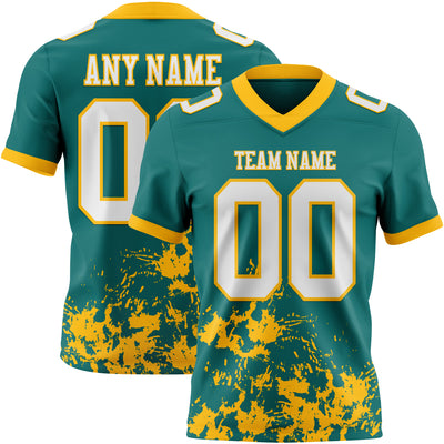 Custom Teal White-Gold 3D Pattern Splash Authentic Football Jersey