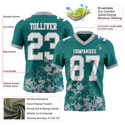 Custom Teal White-Gray 3D Pattern Splash Authentic Football Jersey