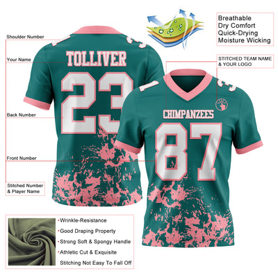Custom Teal White-Medium Pink 3D Pattern Splash Authentic Football Jersey