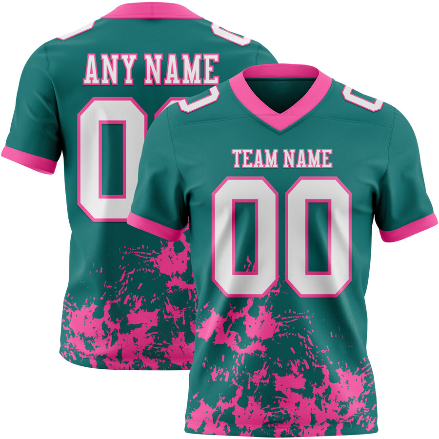 Custom Teal White-Pink 3D Pattern Splash Authentic Football Jersey