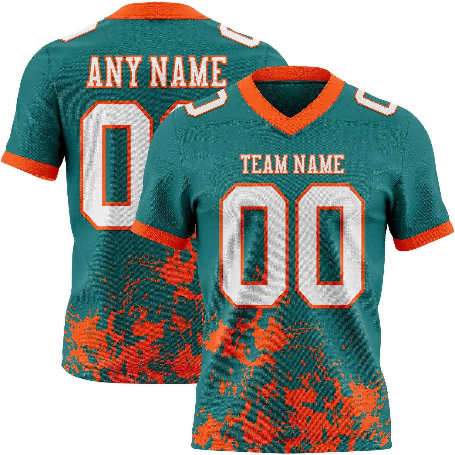 Custom Teal White-Orange 3D Pattern Splash Authentic Football Jersey