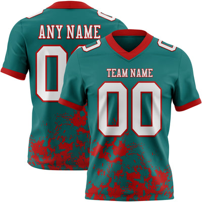 Custom Teal White-Red 3D Pattern Splash Authentic Football Jersey
