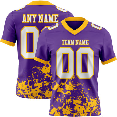 Custom Purple White-Gold 3D Pattern Splash Authentic Football Jersey