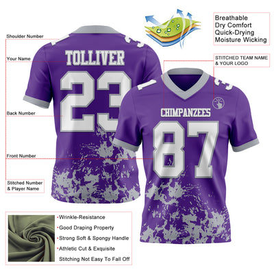 Custom Purple White-Gray 3D Pattern Splash Authentic Football Jersey