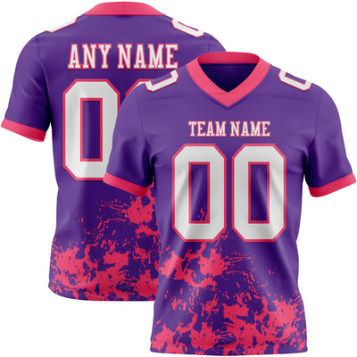 Custom Purple White-Neon Pink 3D Pattern Splash Authentic Football Jersey