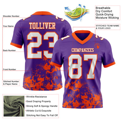 Custom Purple White-Orange 3D Pattern Splash Authentic Football Jersey
