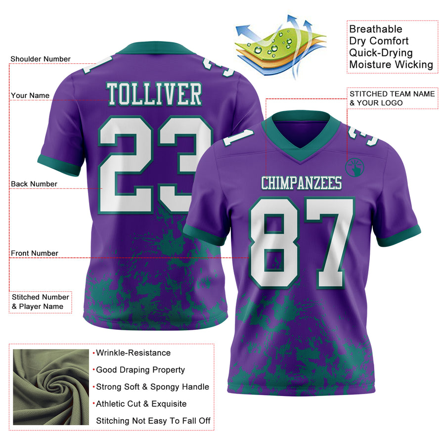 Custom Purple White-Teal 3D Pattern Splash Authentic Football Jersey