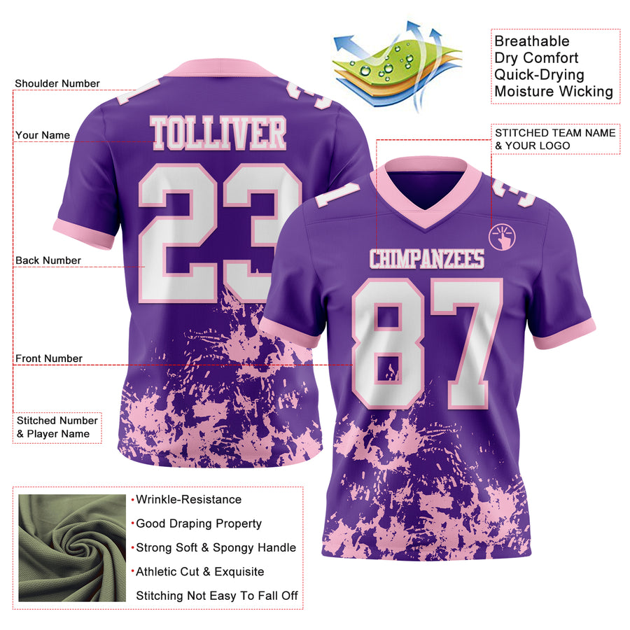 Custom Purple White-Light Pink 3D Pattern Splash Authentic Football Jersey