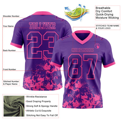 Custom Purple Pink 3D Pattern Splash Authentic Football Jersey