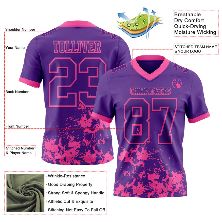 Custom Purple Pink 3D Pattern Splash Authentic Football Jersey