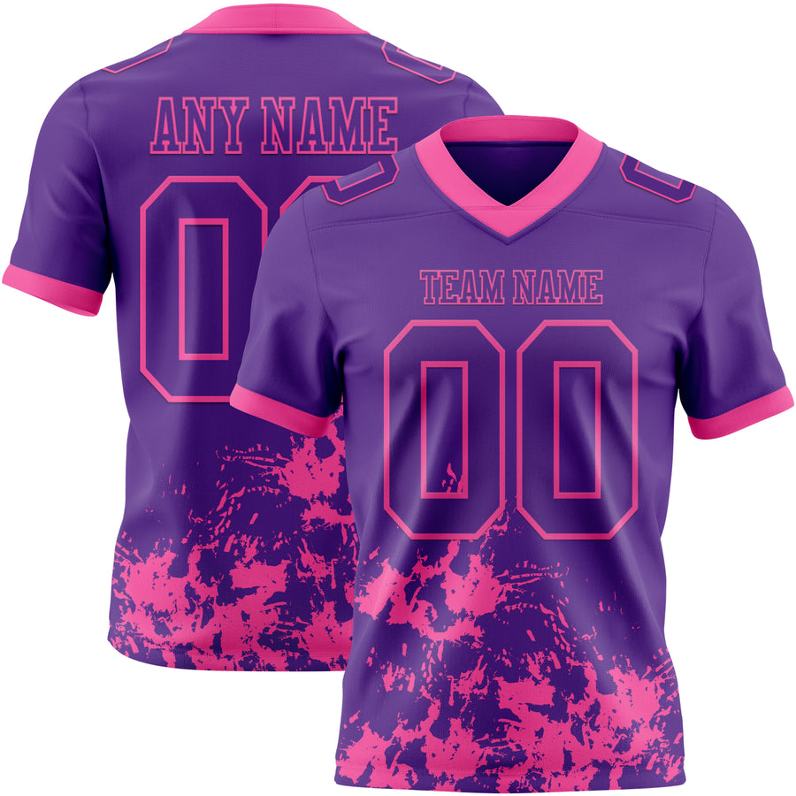 Custom Purple Pink 3D Pattern Splash Authentic Football Jersey