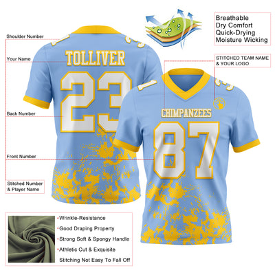 Custom Light Blue White-Yellow 3D Pattern Splash Authentic Football Jersey