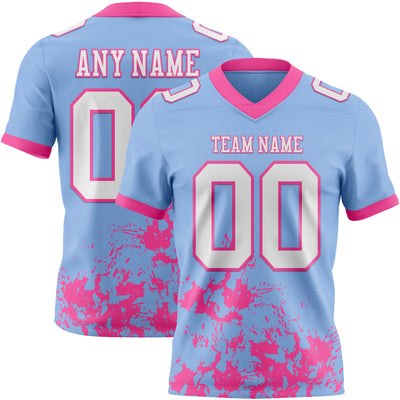 Custom Light Blue White-Pink 3D Pattern Splash Authentic Football Jersey
