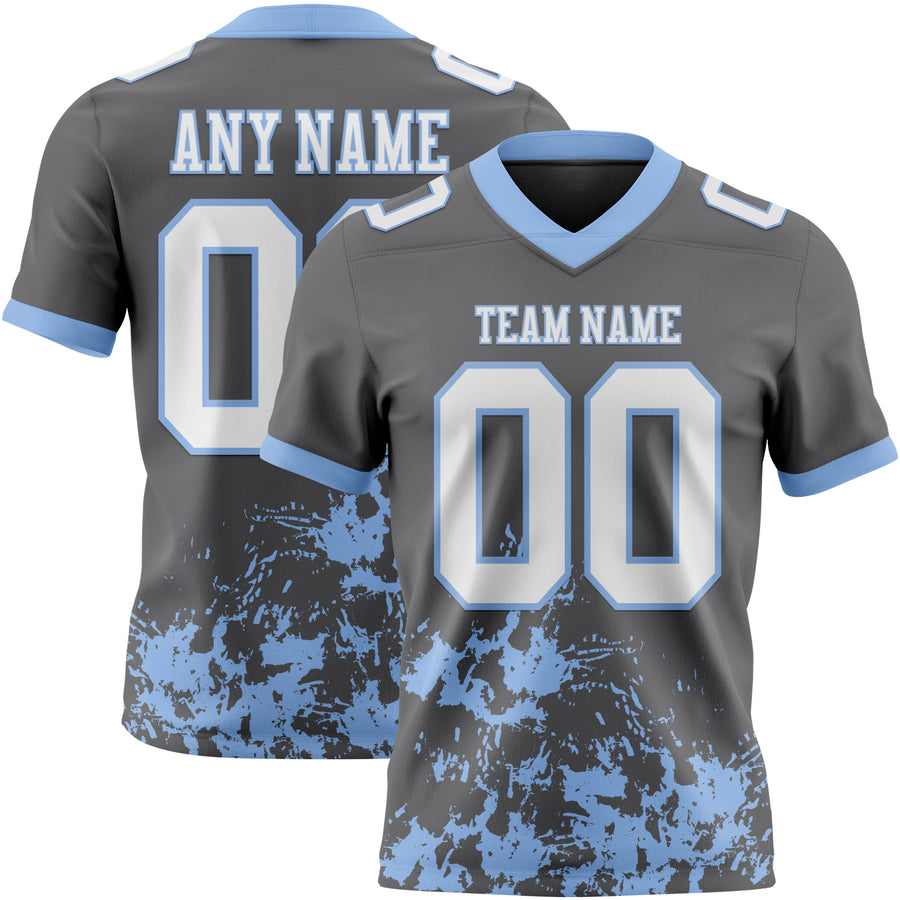 Custom Steel Gray White-Light Blue 3D Pattern Splash Authentic Football Jersey