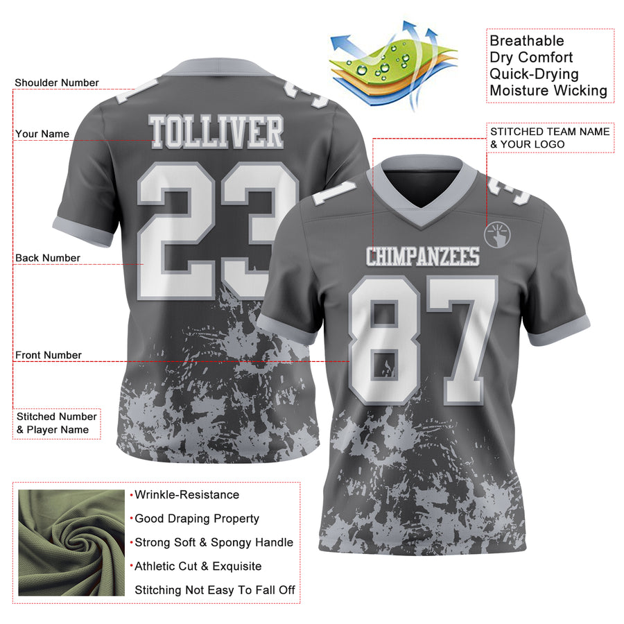 Custom Steel Gray White-Gray 3D Pattern Splash Authentic Football Jersey
